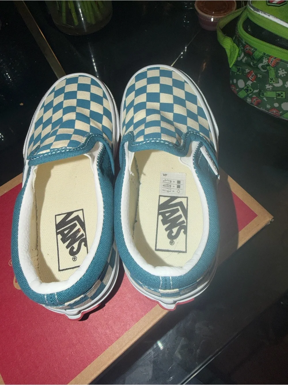 Vans Kids Checkerboard Slip-On - Teal and Off-White